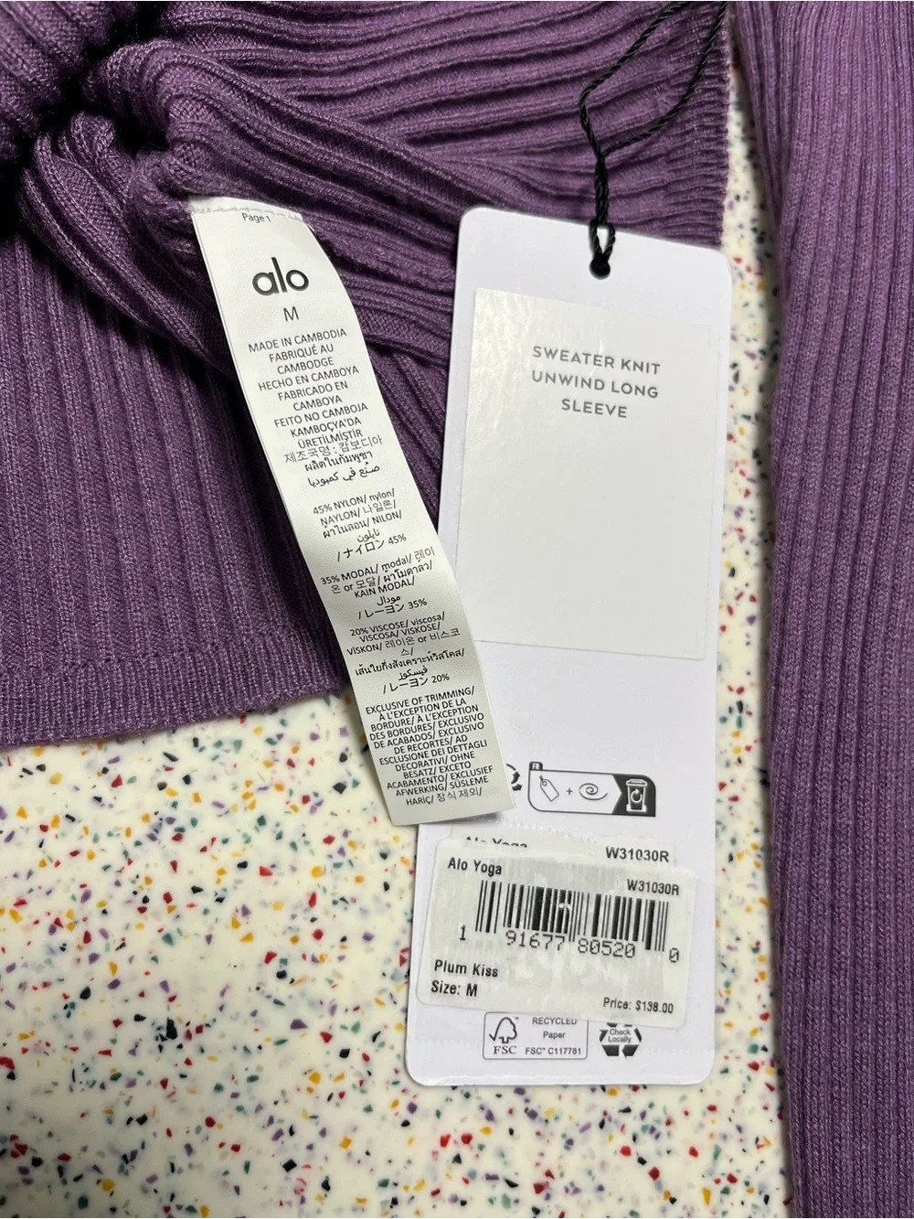 ALO Yoga NWT Sweater Knit Unwind Long Sleeve Top Plum Kiss Purple Women’s Size M